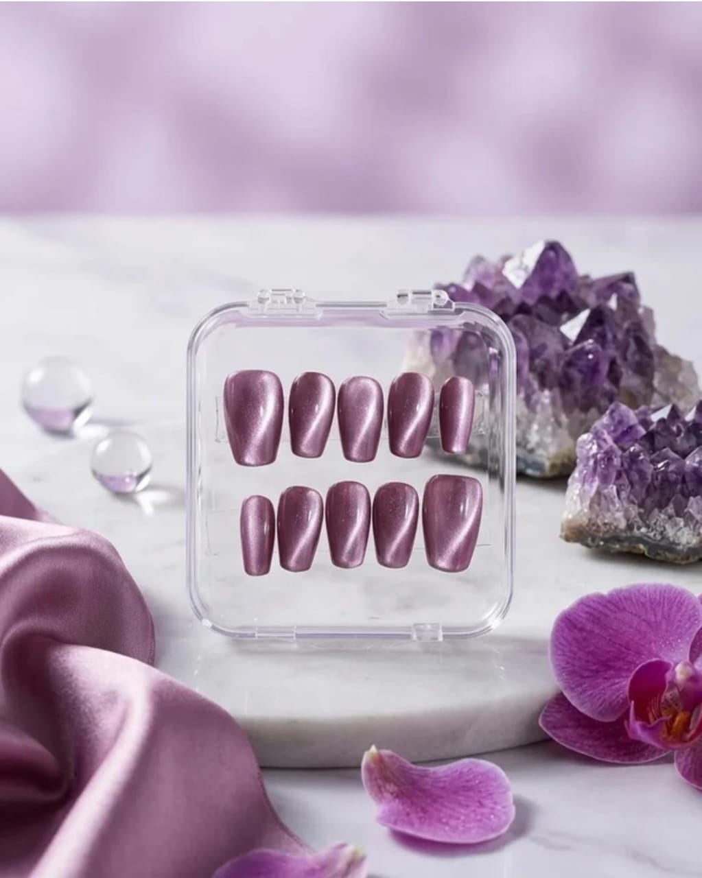 Amethyst Chrome Press-On Nail Set