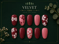 Burgundy pink and white floral press-on nail set by Velvet Tips