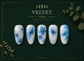 Blue and white floral press-on nail set by Velvet Tips