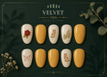 Mustard yellow and cream botanical press-on nail set by Velvet Tips