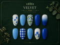 Blue floral and checkered press-on nail set by Velvet Tips