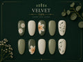 Olive green and cream floral press-on nail set by Velvet Tips